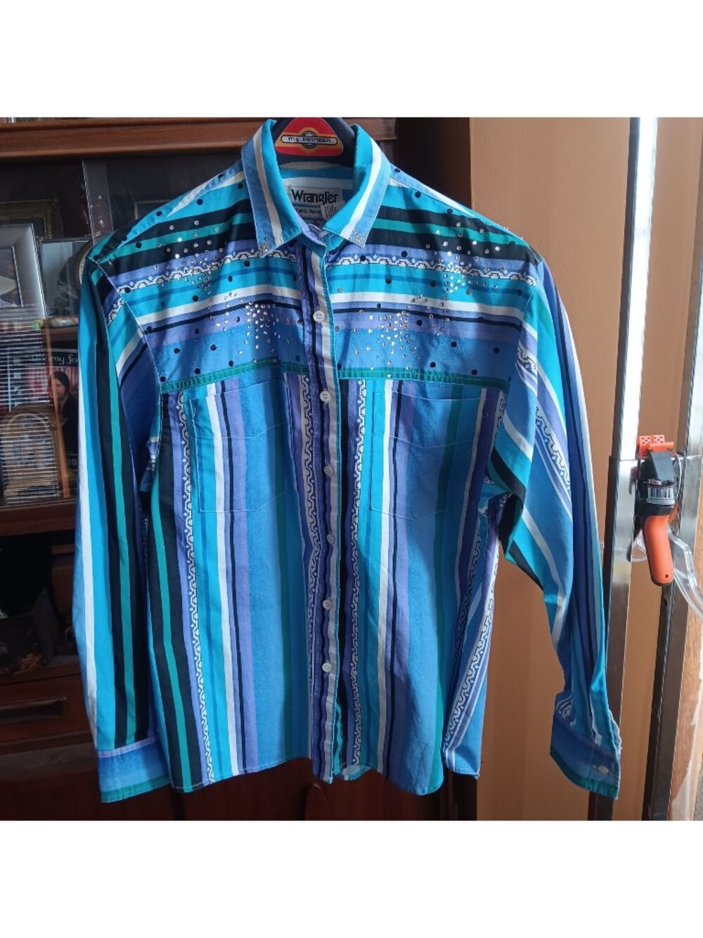 True Vintage Cowgirl Top Large Wrangler Western Southwestern Rhinestones 90s